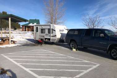 Concrete pad on one campsite - was ok to take it since we were the only ones camping in the snow with temps in the teens. 